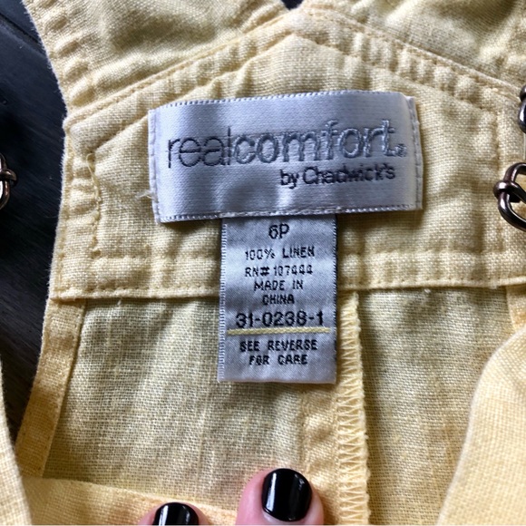 Vintage Y2K Pastel Yellow Linen Cropped Overalls - Picture 8 of 12